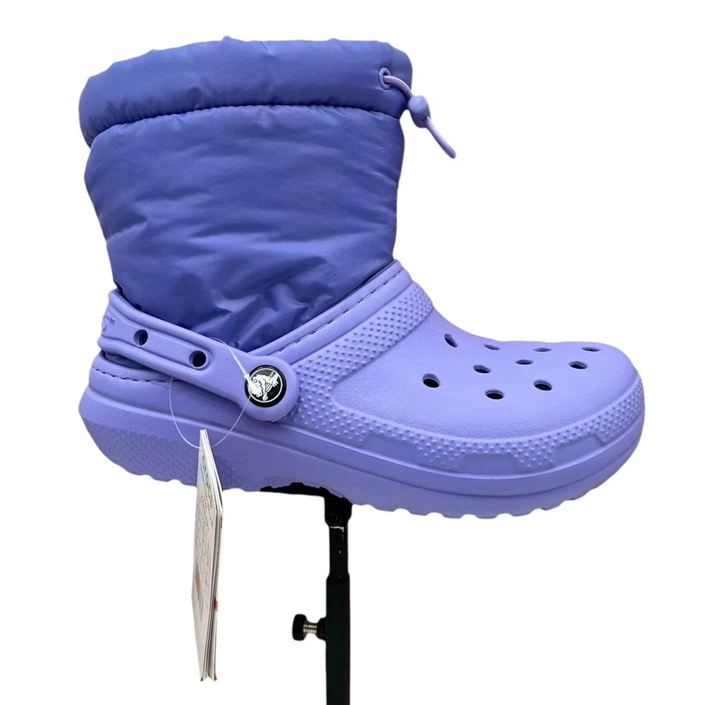 Crocs Classic Youth Girls Lined Neo Puff‎ Boots Size 2 Digital Violet Faux Fur